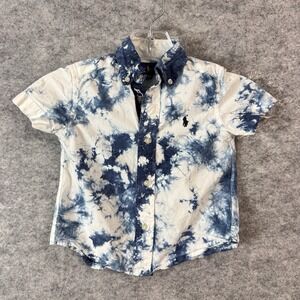 Ralph Lauren Shirt Kids 2T Blue White Tie Dye Short Sleeve Button Down